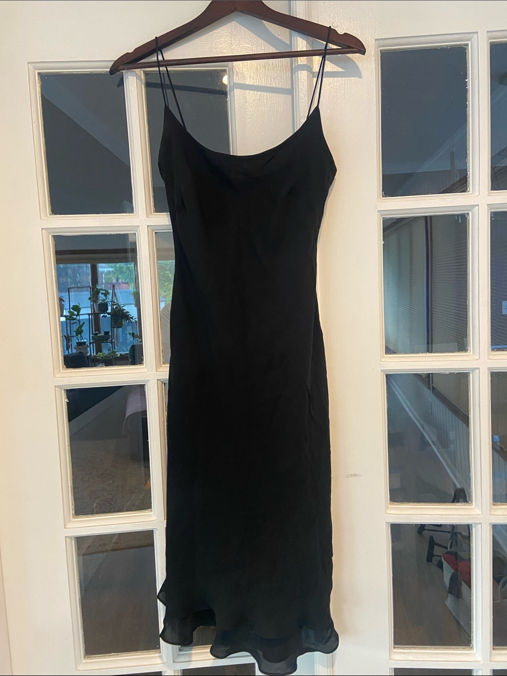 Vintage Y2K Ralph Lauren Black Spaghetti Strap Silk Slip Dress with Ruffled Hem